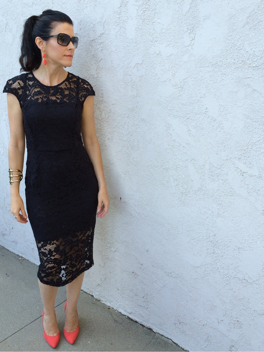 ZARA Black Lace Cap-Sleeve Midi Dress